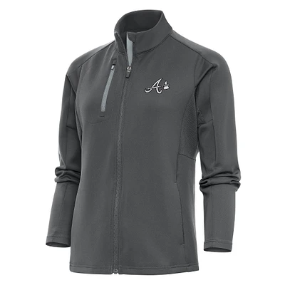 Women's Antigua  Charcoal Atlanta Braves Brushed Metallic Generation Full-Zip Jacket