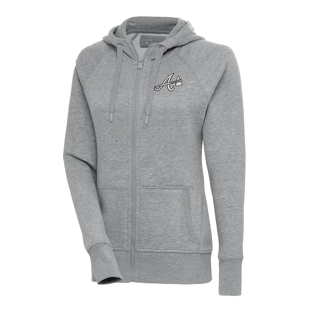 Women's Antigua Heather Gray Atlanta Braves Brushed Metallic Victory Full-Zip Hoodie