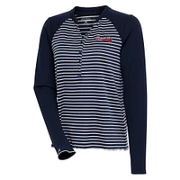 Women's Antigua  Navy/White Atlanta Braves Maverick Henley Long Sleeve T-Shirt