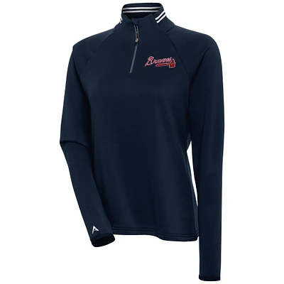 Women's Antigua  Navy Atlanta Braves Milo Raglan Quarter-Zip Pullover Top