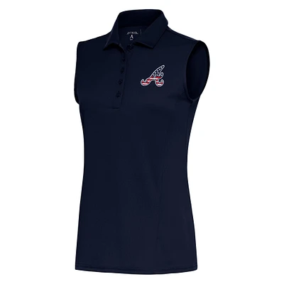 Women's Antigua  Navy Atlanta Braves Patriotic Sleeveless Tribute Polo