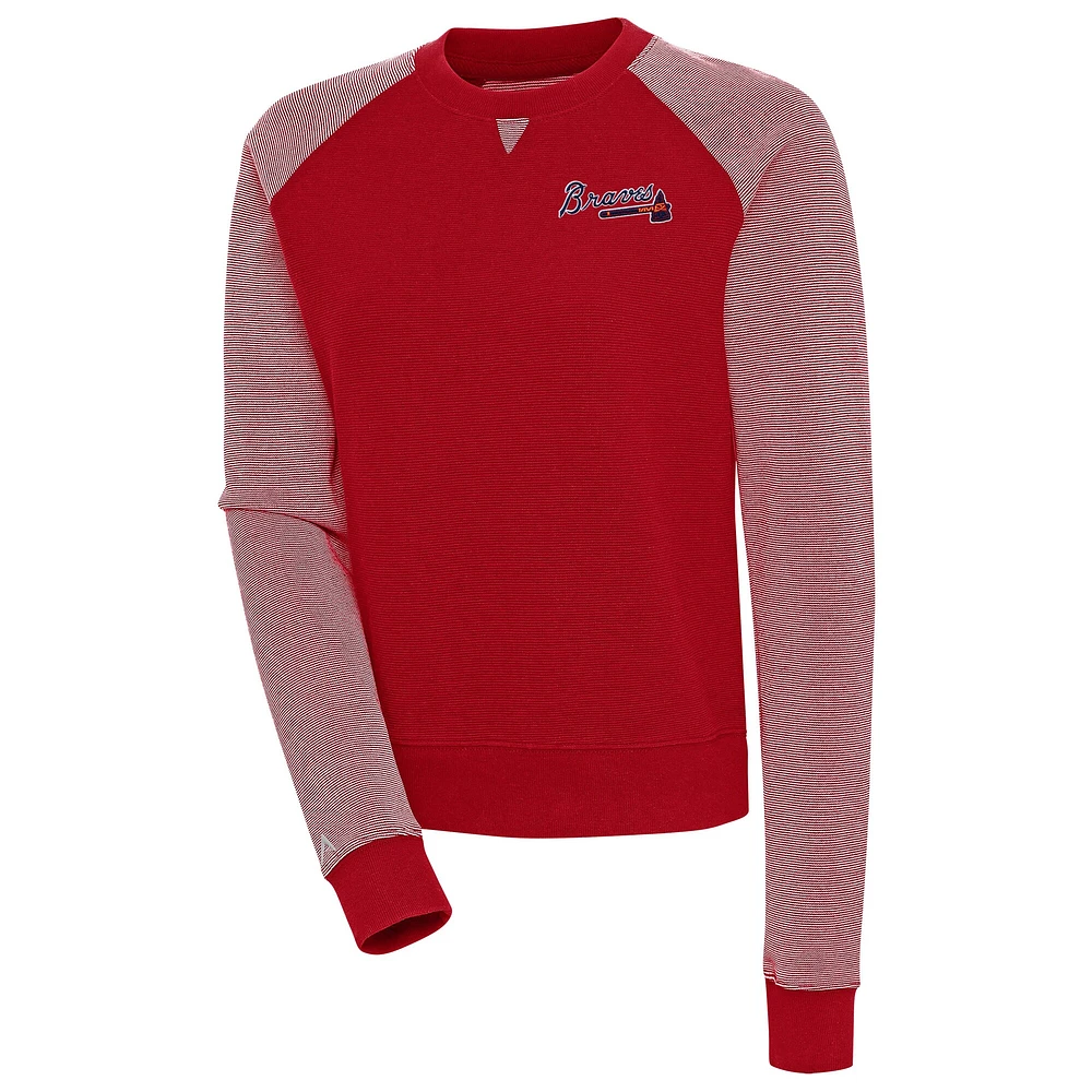 Women's Antigua Red/White Atlanta Braves Flier Bunker Tri-Blend Pullover Sweatshirt