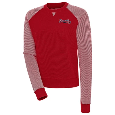 Women's Antigua  Red/White Atlanta Braves Flier Bunker Tri-Blend Pullover Sweatshirt