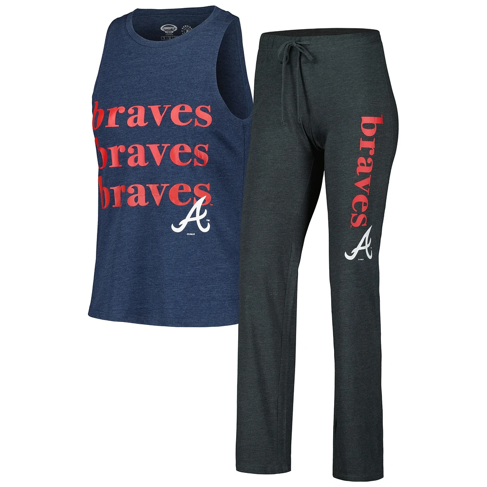 Ensemble de nuit Concepts Sport Charcoal/Navy Atlanta Braves Meter Muscle Tank et pantalon pour femmes