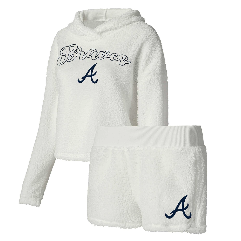 Concepts Sport Cream Atlanta Braves Ensemble de nuit avec haut à capuche et short moelleux pour femme