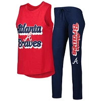 Concepts Sport Femme Bleu marine/rouge Atlanta Braves Wordmark Meter Muscle Débardeur et pantalon Ensemble de nuit