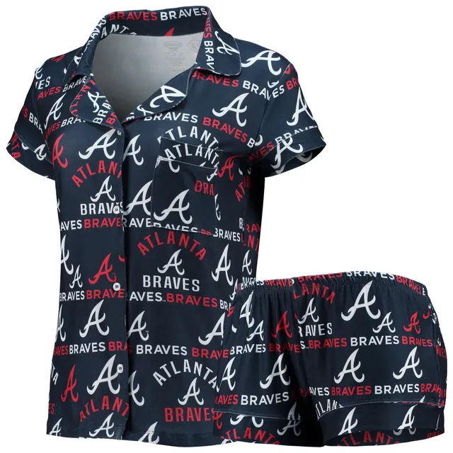 Women's Concepts Sport Navy Milwaukee Brewers Zest Allover Print Button-Up  Shirt & Shorts Sleep Set 