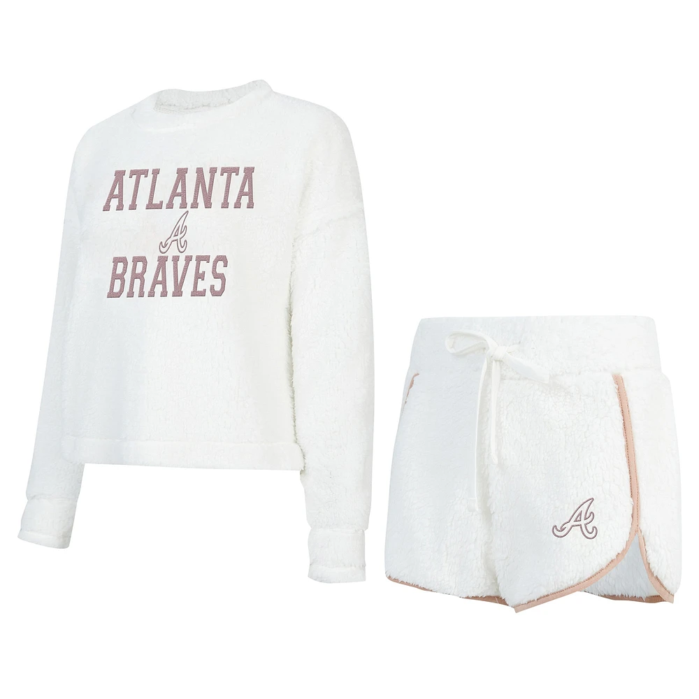 Ensemble t-shirt à manches longues et short en sherpa blanc Atlanta Braves pour femme Concepts Sport