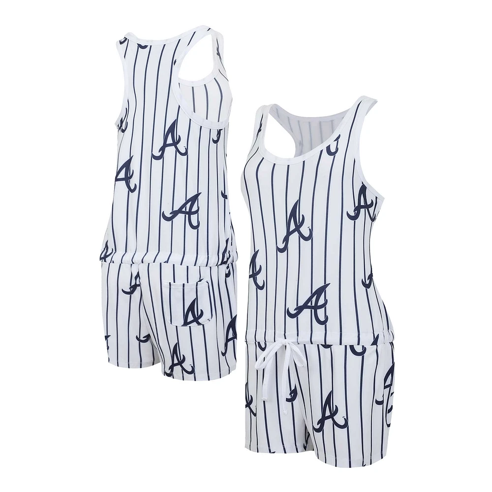 Women's Concepts Sport White Atlanta Braves Reel Pinstripe Knit Racerback Romper