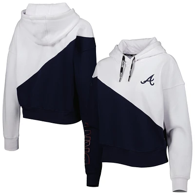 Women's DKNY Sport Navy/White Atlanta Braves Bobbi Colorblock Pullover Hoodie