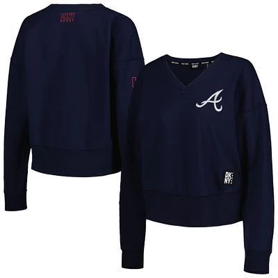 Sweat-shirt à encolure en V pour femme Atlanta Braves Lily DKNY Sport bleu marine