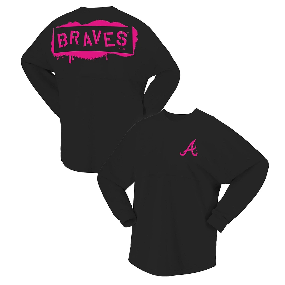 Women's Fanatics  Black Atlanta Braves Neon Jersey Long Sleeve T-Shirt