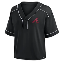 T-shirt court à col en V surdimensionné noir Atlanta Braves pour femme