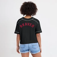 T-shirt court à col en V surdimensionné noir Atlanta Braves pour femme