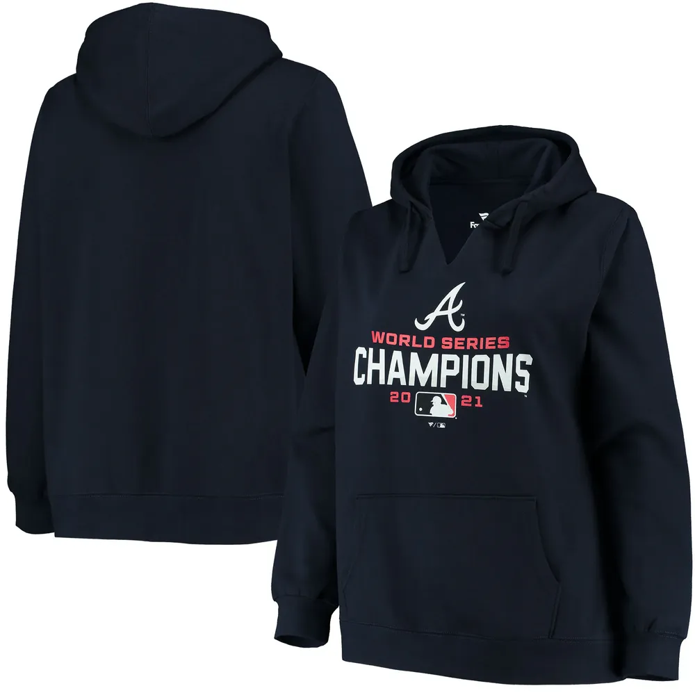 Women's Fanatics Branded Navy Atlanta Braves 2021 World Series Champions Plus Size Pullover Hoodie