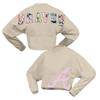 T-shirt court à manches longues et imprimé floral pour femme Fanatics Crème des Braves d'Atlanta
