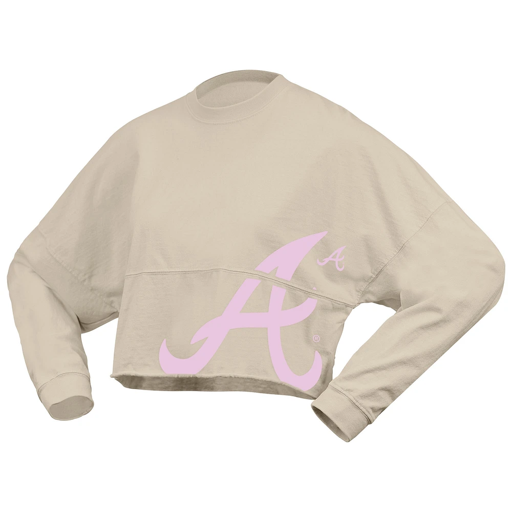 T-shirt court à manches longues et imprimé floral pour femme Fanatics Crème des Braves d'Atlanta