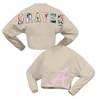 T-shirt court à manches longues et imprimé floral pour femme Fanatics Crème des Braves d'Atlanta