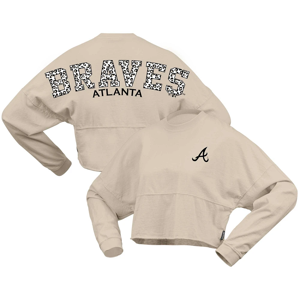 T-shirt court en jersey à manches longues Fanatics Cream Atlanta Braves pour femmes