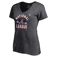 Fanatics Heathered Charcoal pour femmes Atlanta Braves 2021 Champions de la Ligue nationale Vestiaire T-shirt à col en V grande taille