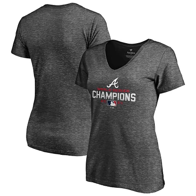 T-shirt à col en V pour femmes Fanatics Heathered Charcoal Atlanta Braves Champions de la Série mondiale 2021