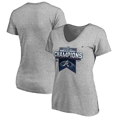 Fanatics pour femmes gris chiné Atlanta Braves 2021 World Series Champions Locker Room T-shirt à col en V grande taille