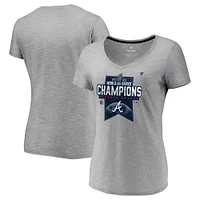 Women's Fanatics Heathered Gray Atlanta Braves 2021 World Series Champions Locker Room V-Neck T-Shirt