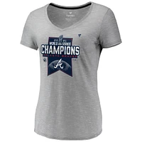 Women's Fanatics Heathered Gray Atlanta Braves 2021 World Series Champions Locker Room V-Neck T-Shirt