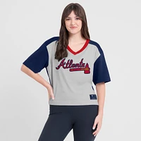 Women's Fanatics Navy/Graphite Atlanta Braves Oversized Race To Win V-Neck T-Shirt