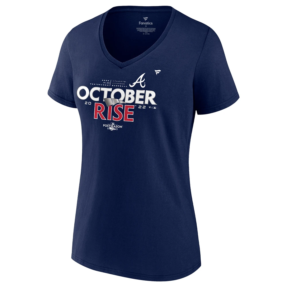 T-shirt à col en V pour femmes Fanatics Navy Atlanta Braves 2022 Post-saison Locker Room