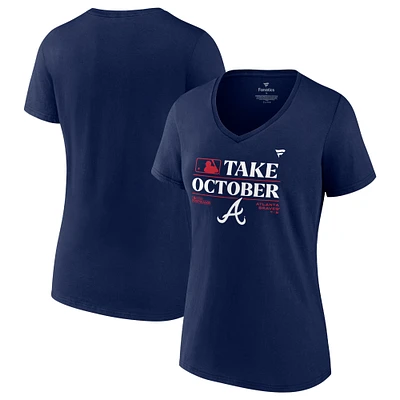 T-shirt à col en V pour femmes Fanatics Navy Atlanta Braves 2023 Postseason Locker Room