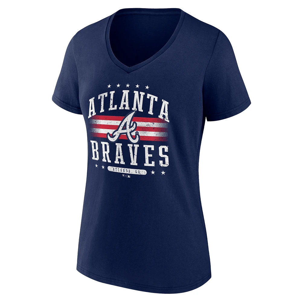 Women's Fanatics Navy Atlanta Braves Americana V-Neck T-Shirt