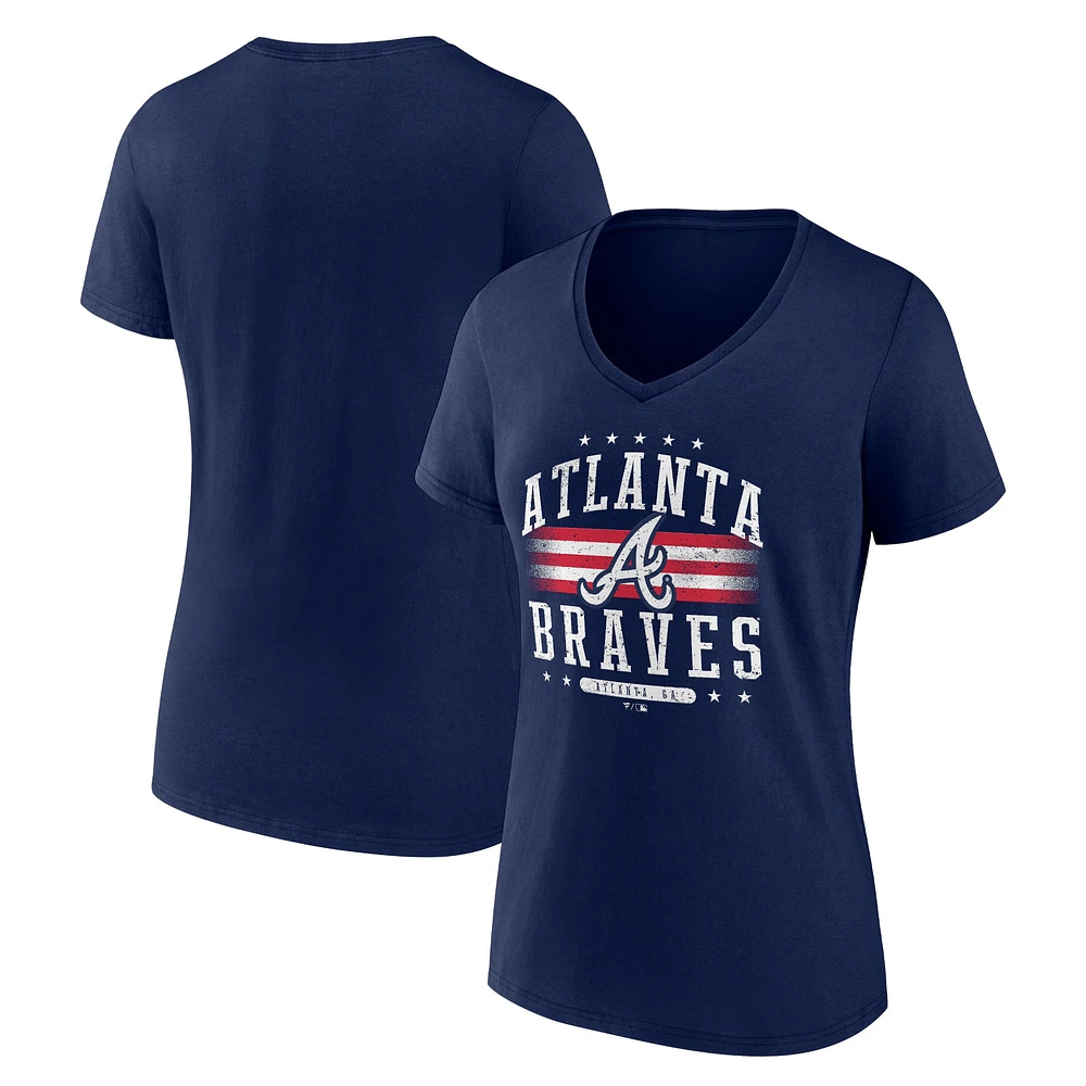 Women's Fanatics Navy Atlanta Braves Americana V-Neck T-Shirt