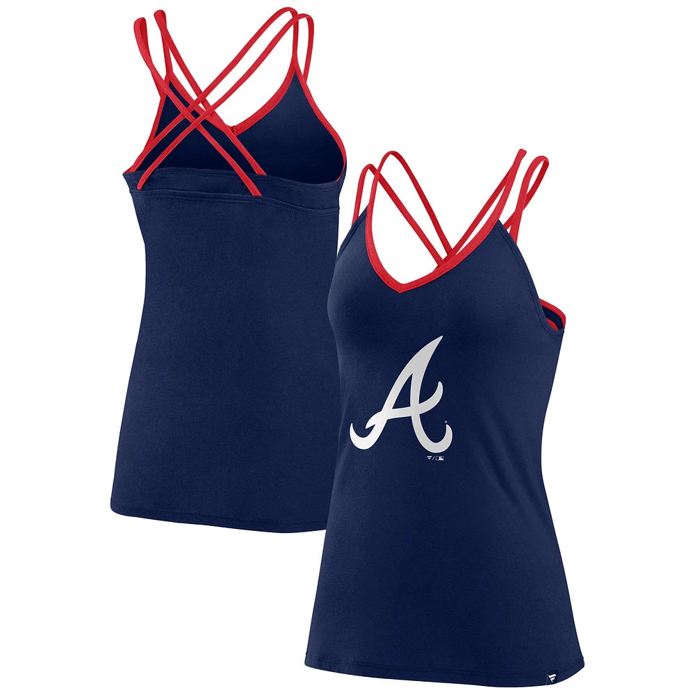 Débardeur à col en V et dos croisé Fanatics pour femmes, bleu marine, Atlanta Braves Barrel It Up