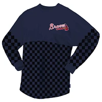 Women's Fanatics Navy Atlanta Braves Checker Print Long Sleeve T-Shirt