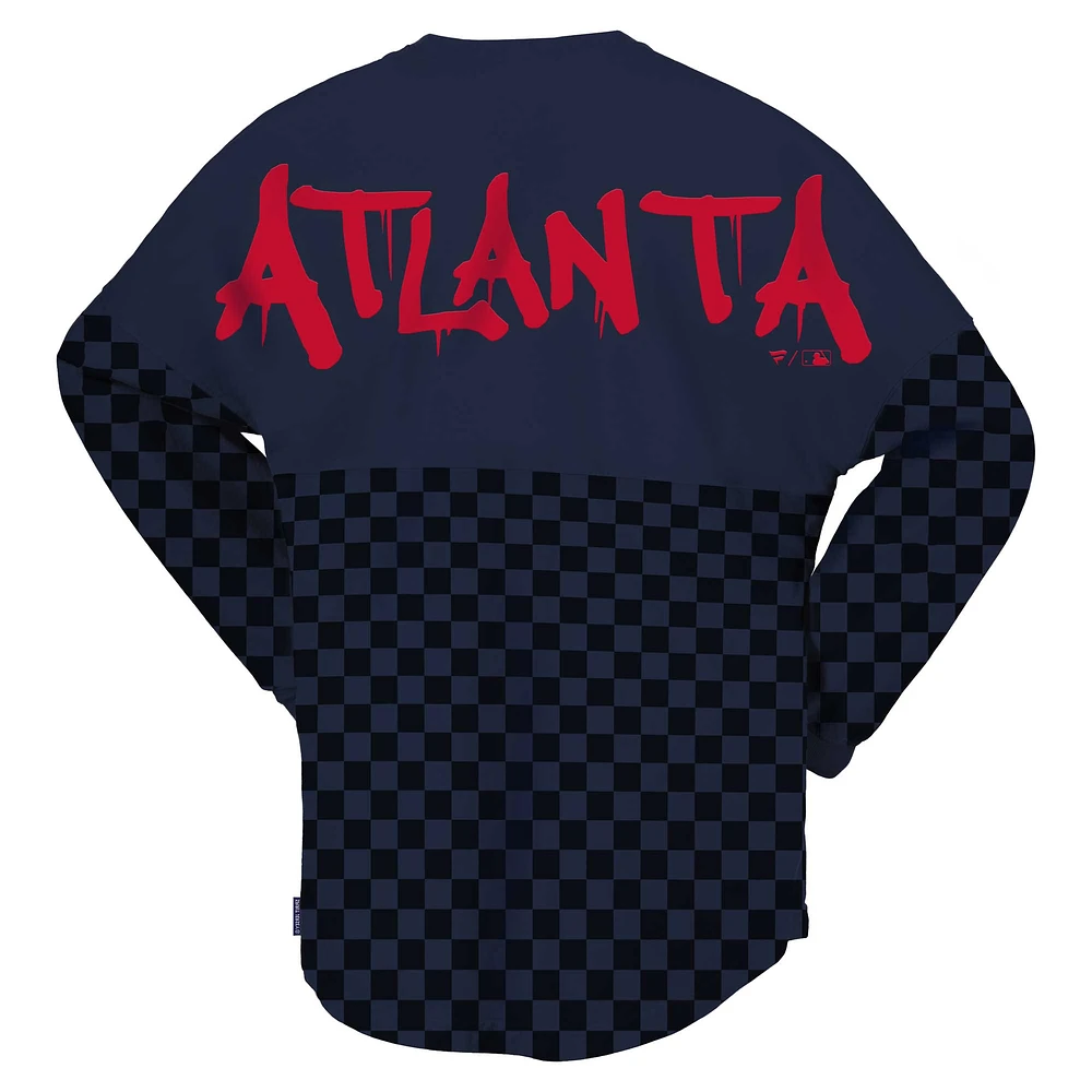 Women's Fanatics Navy Atlanta Braves Checker Print Long Sleeve T-Shirt