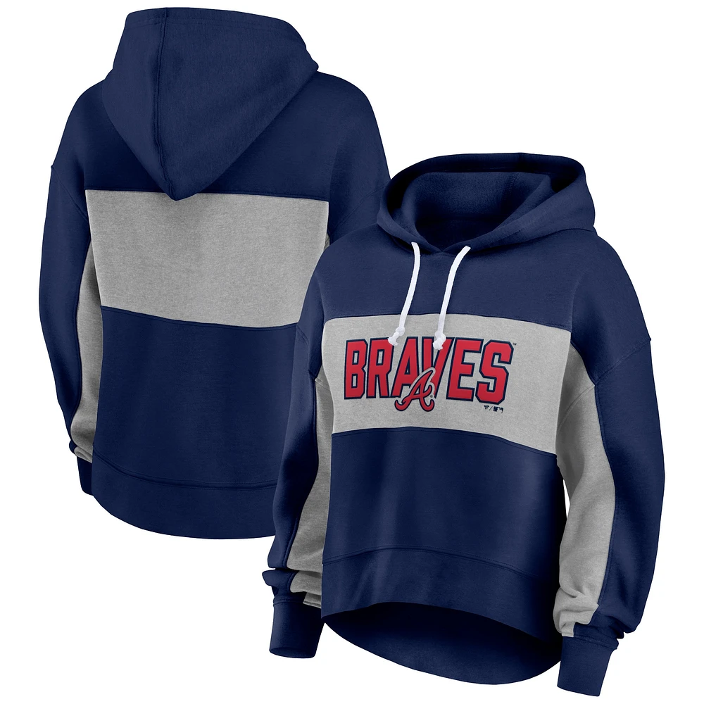 Women's Fanatics Navy Atlanta Braves Filled Stat Sheet Pullover Hoodie