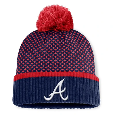 Bonnet en tricot à revers et pompon Atlanta Braves Fundamental Jacquard pour femme Fanatics Navy