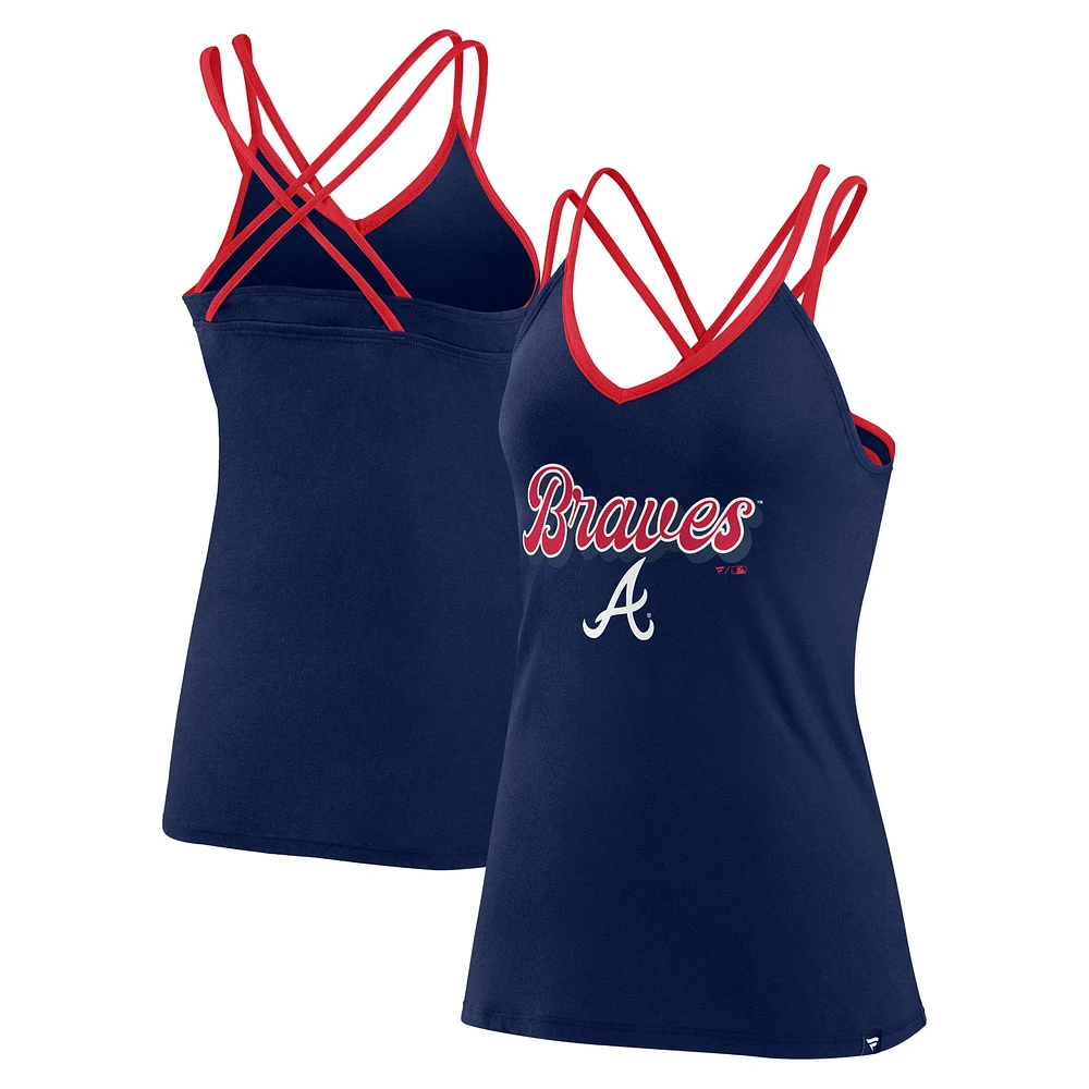 Women's Fanatics Navy Atlanta Braves Go For It Strappy V-Neck Tank Top