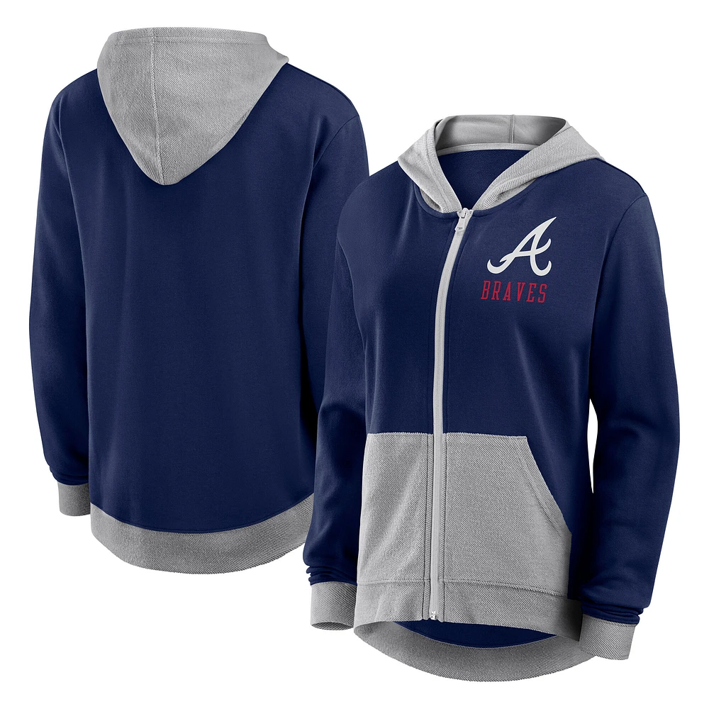 Sweat à capuche entièrement zippé en French Terry Hit It de Fanatics Navy pour femme Atlanta Braves