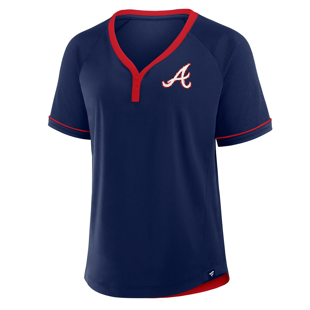 T-shirt à col en V raglan Diva Star de la Ligue des Braves d'Atlanta pour femmes Fanatics Navy