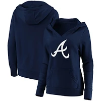 Women's Fanatics Navy Atlanta Braves Official Logo Crossover V-Neck Pullover Hoodie