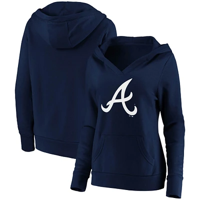 Women's Fanatics Navy Atlanta Braves Official Logo Crossover V-Neck Pullover Hoodie