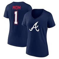 T-shirt à col en V pour femmes Fanatics Navy Atlanta Braves, grande taille, fête des mères #1 Mom