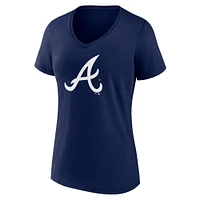 T-shirt à col en V pour femmes Fanatics Navy Atlanta Braves, grande taille, fête des mères #1 Mom