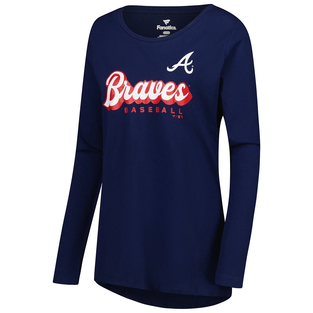 Women's Fanatics Navy Atlanta Braves Run the Bases Long Sleeve T-Shirt