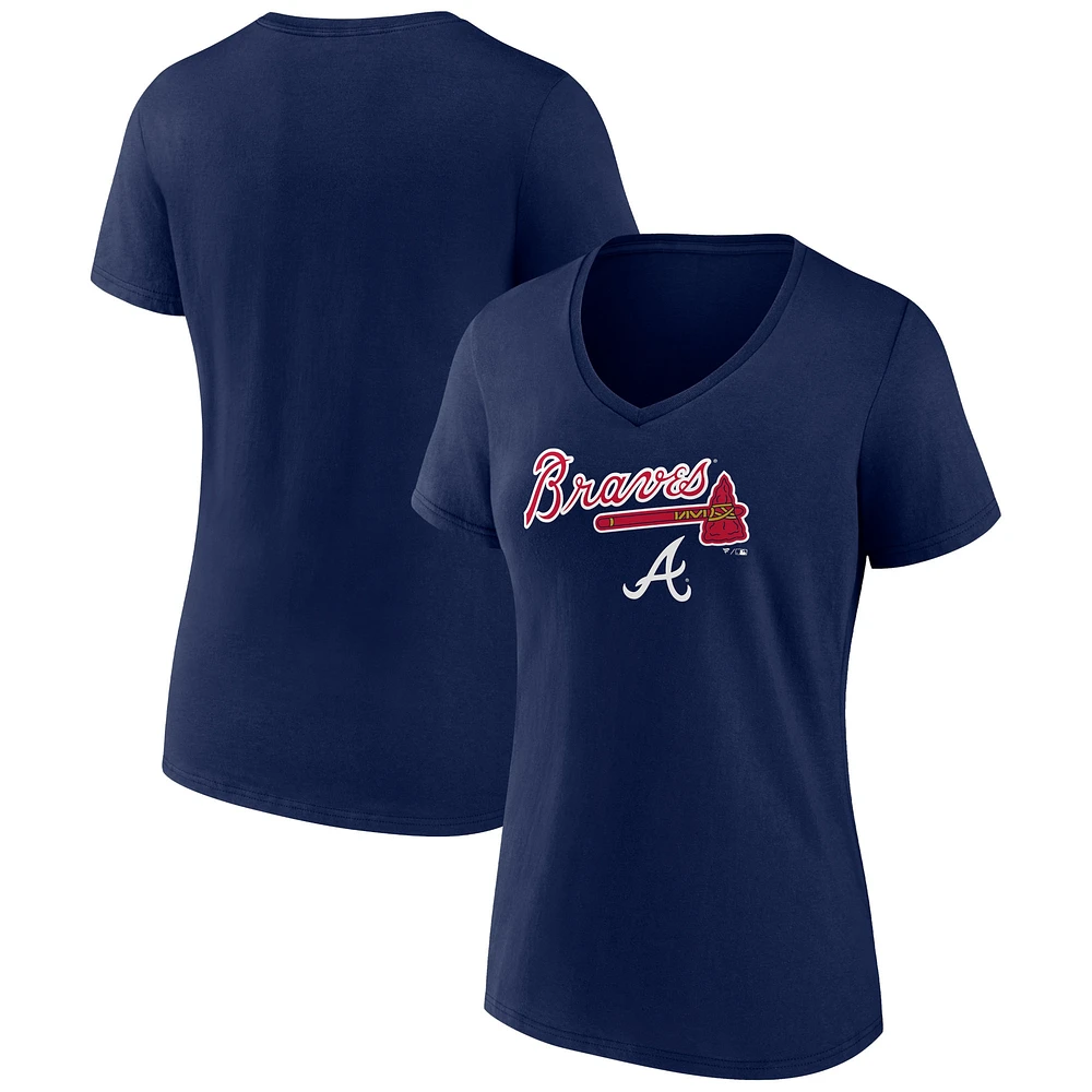 Women's Fanatics Navy Atlanta Braves Team Lockup V-Neck T-Shirt