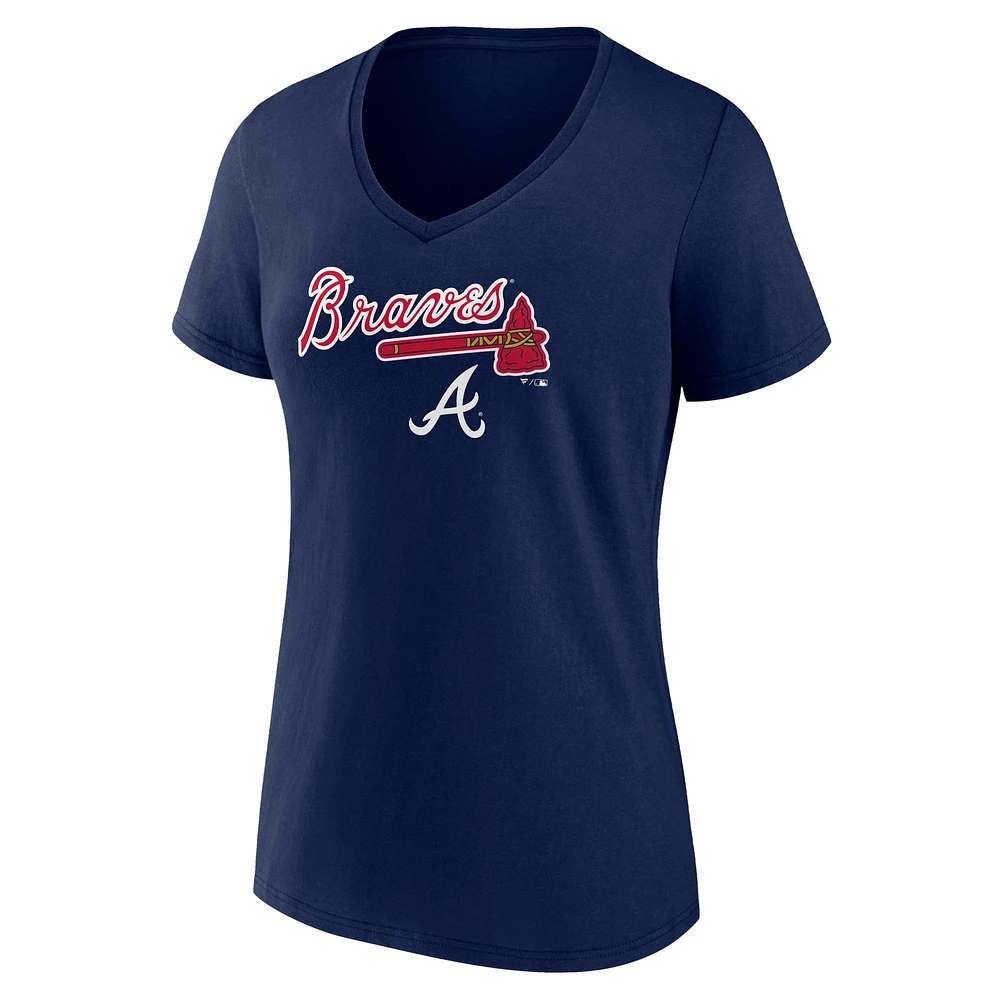 Women's Fanatics Navy Atlanta Braves Team Lockup V-Neck T-Shirt