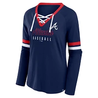 Women's Fanatics Navy Atlanta Braves Won & Done Raglan Lace-Up Long Sleeve T-Shirt