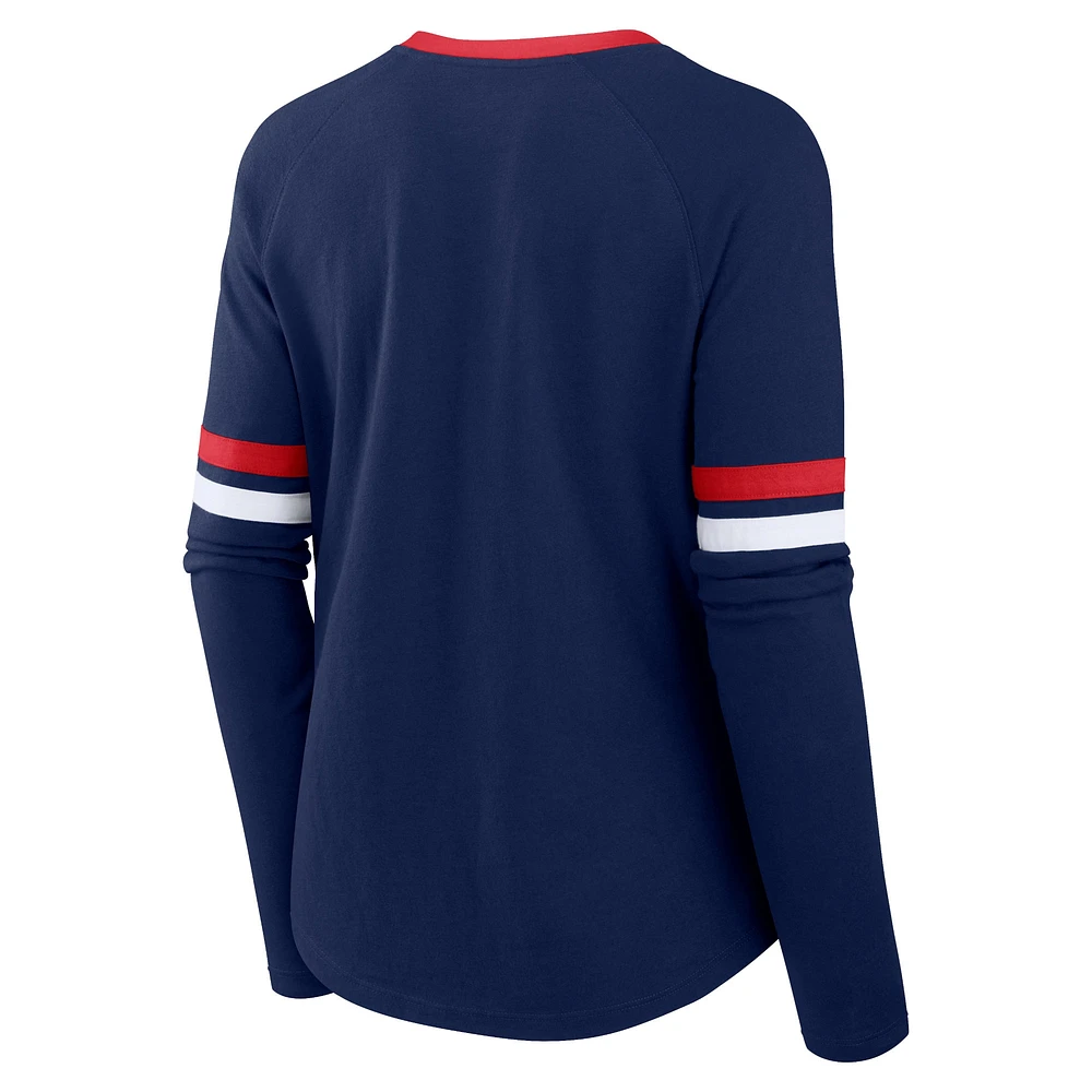 Women's Fanatics Navy Atlanta Braves Won & Done Raglan Lace-Up Long Sleeve T-Shirt